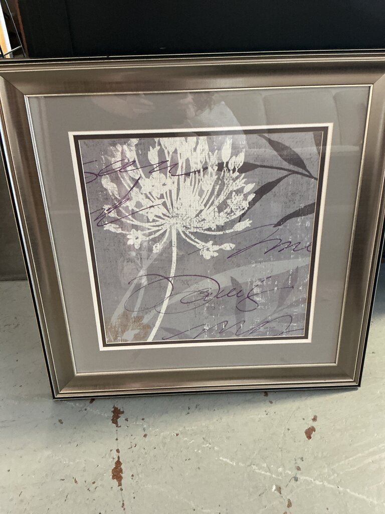 Framed Grey/White/Black Floral Art