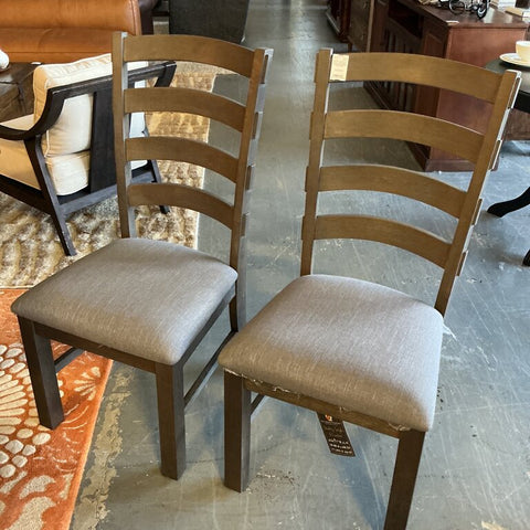 Weathered Grey Ladder Back Upholstered Dining Chair (Pair)