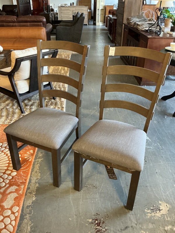 Weathered Grey Ladder Back Upholstered Dining Chair (Pair)