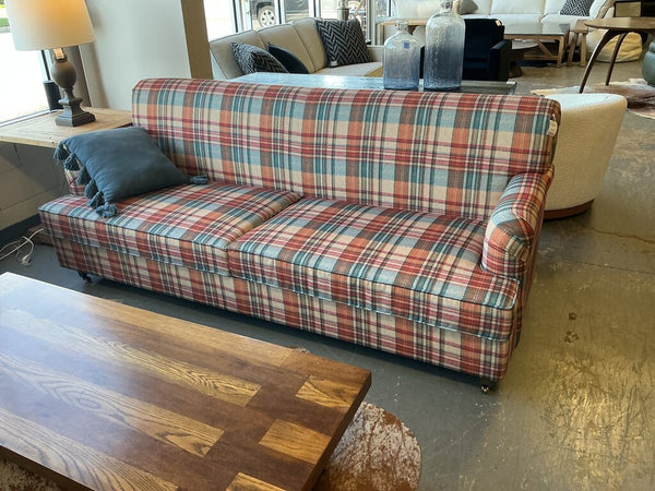 Simple Fabric Plaid Sofa (Blue & Orange)