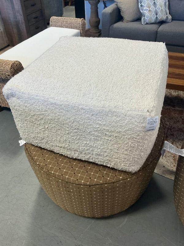 Baxter Hand Woven Boucle Ivory Square Pouf Ottoman