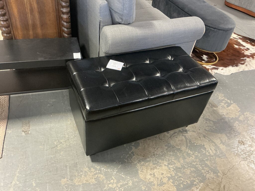 Cosmopolitan Faux Leather Storage Ottoman- Midnight Black (As-Is, Hinge)