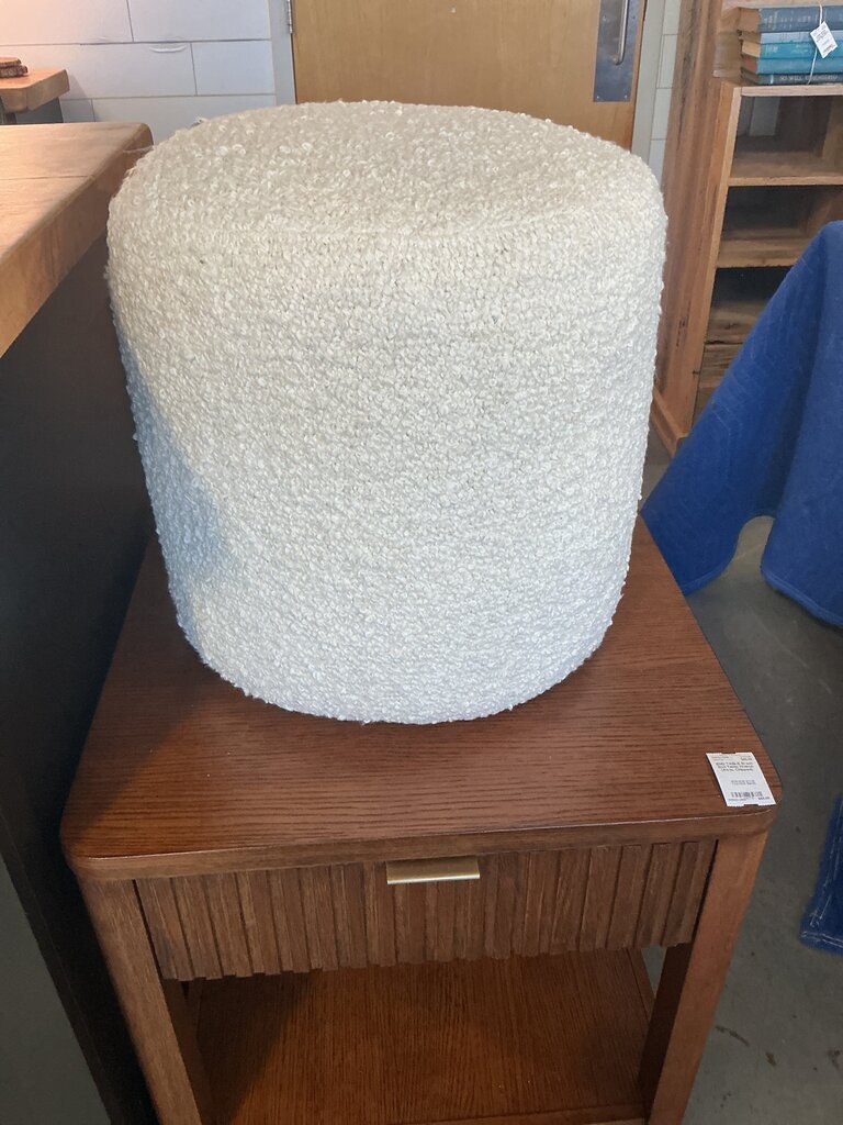 Ansley Hand Woven Ivory Boucle Round Pouf Ottoman