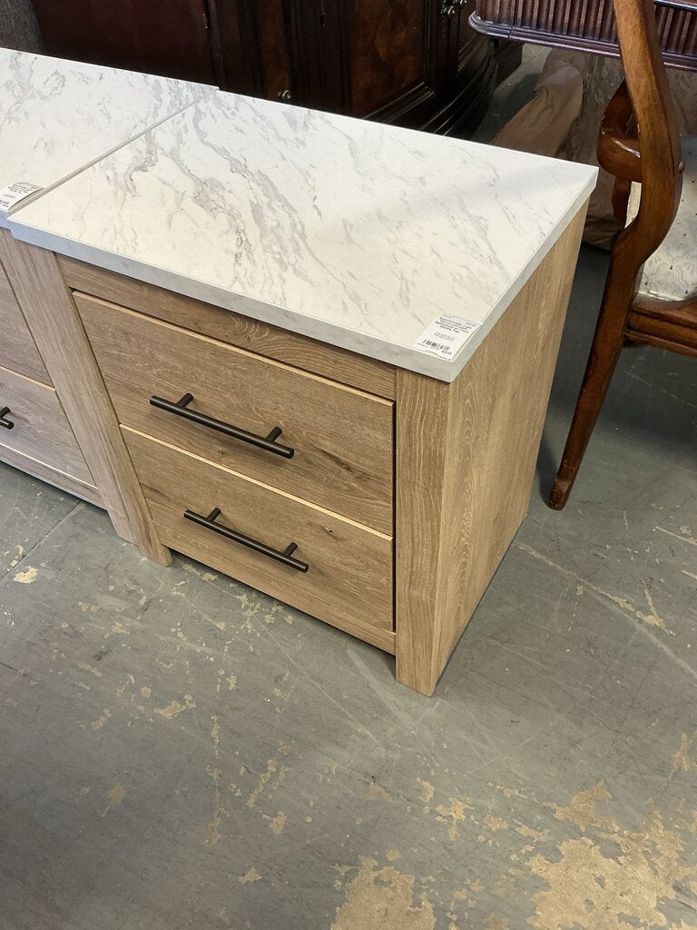 Light Wood 2 Drawer Ngihtstnad w/ Faux Marble Top