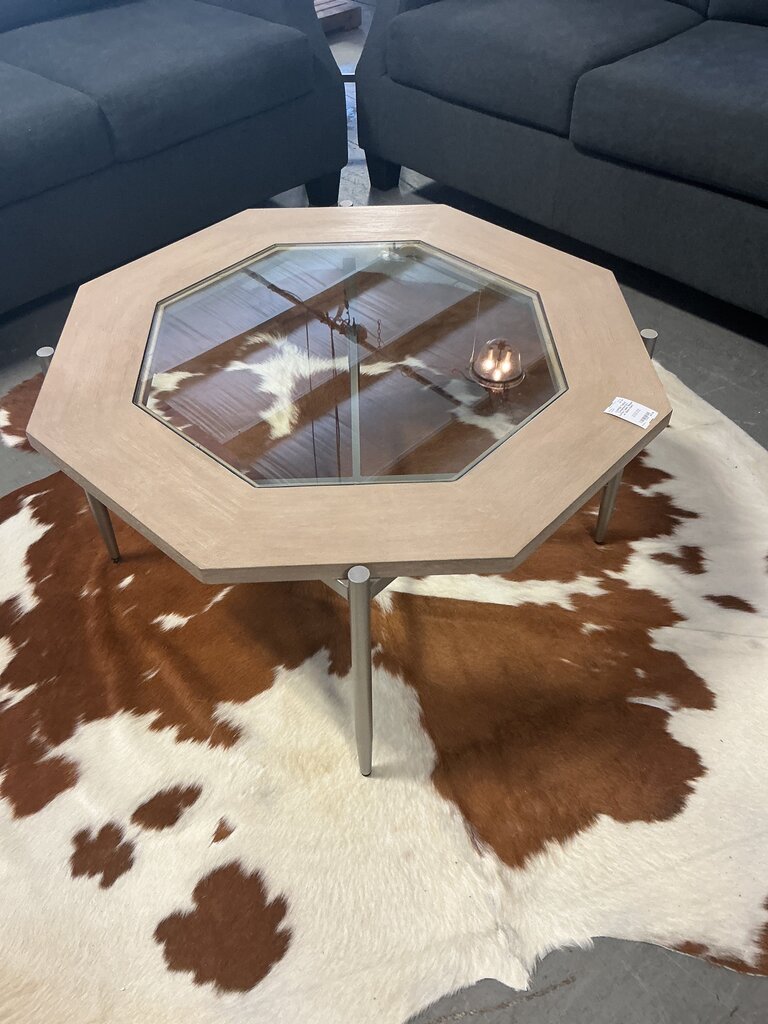 Contemporary Coffee Table- Bisque w/ Glass Insert