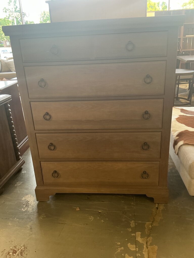 (As-Is Top) Bassett Greywash 5 Drawer Chest