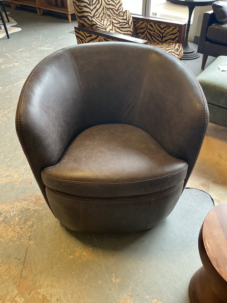 Italian Leather Swivel Chair-Vintage Brown